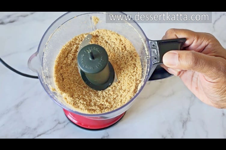 shot of crushed digestive biscuits to make New York style cheesecake
