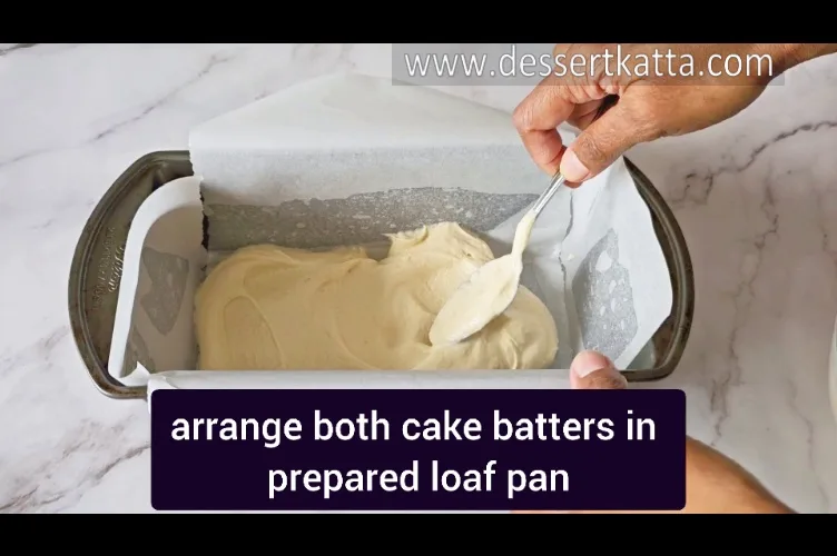arranging cake batters in prepared pan