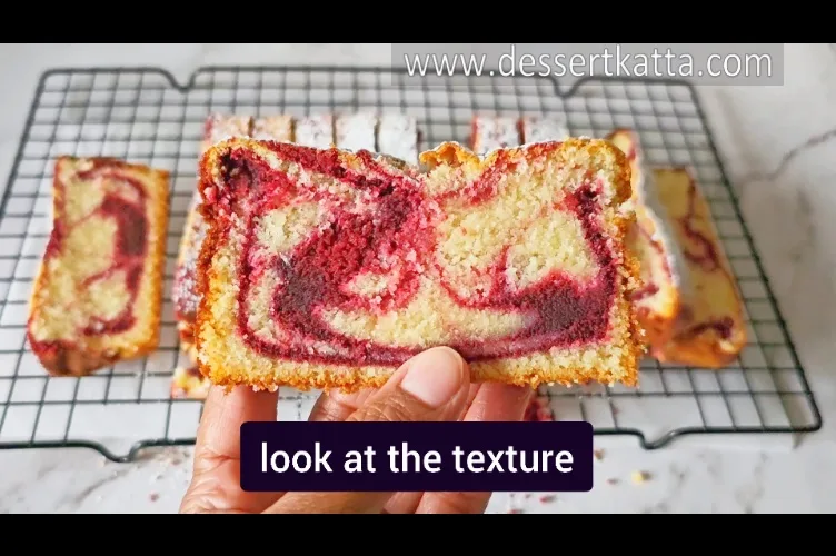 showing the texture of red velvet loaf cake