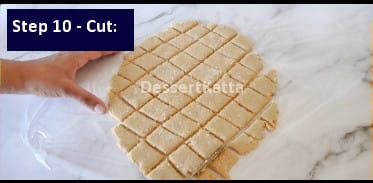 cutting tilachi vadi into pieces