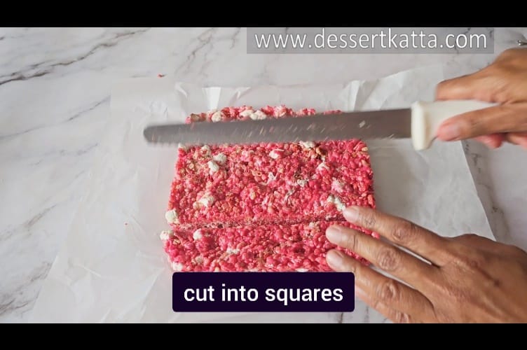 cutting Starbucks rice krispy treats into small squares