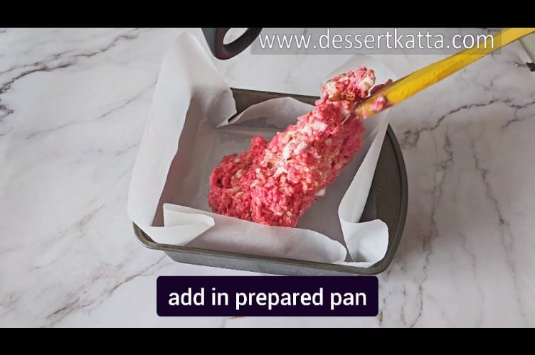 pouring rice krispy treat mixture in prepared pan