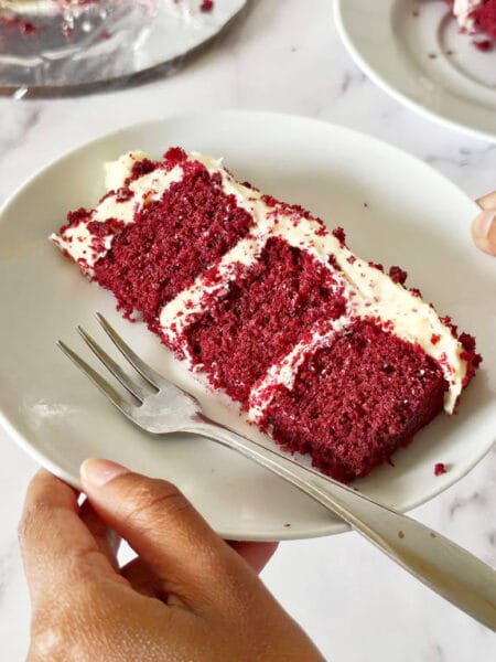 red velvet cake with coffee is ready to be served