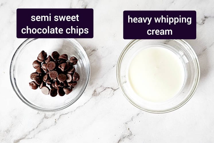ingredients for chocolate ganache used over chocolate mousse cake