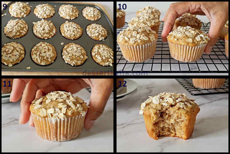 step by step showing serving and enjoying oatmeal muffins