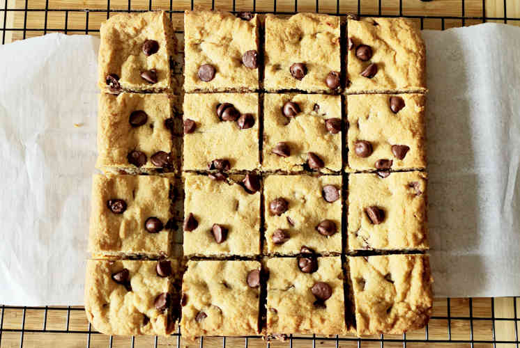 top shot of chocolate chip cookie bar