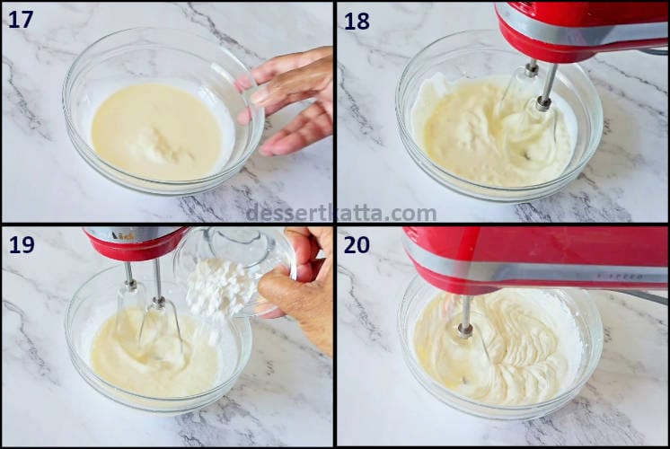black forest cupcake step by step recipe showing preparation whipped cream topping