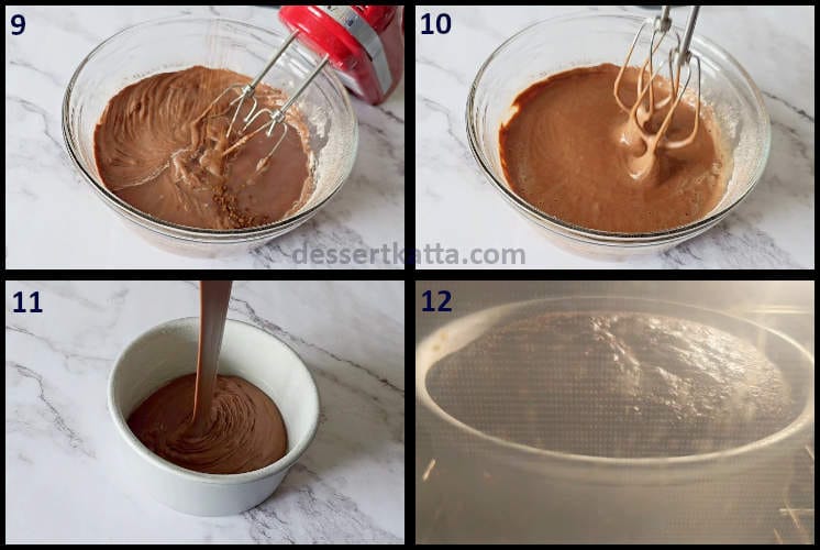 chocolate nutella cake step by step recipe showing baking the chocolate cake
