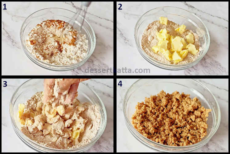 cinnamon streusel topping step by step recipe showing preparing cinnamon topping