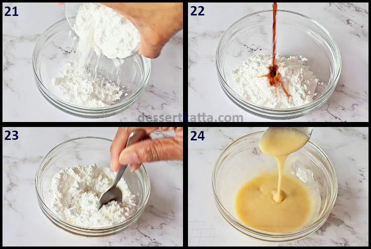 coffee cake step by step recipe showing preparing vanilla glaze