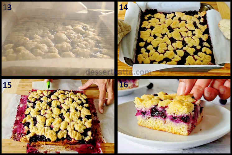 lemon blueberry bar step by step recipe showing baking, cutting, and serving the lemon blueberry bars