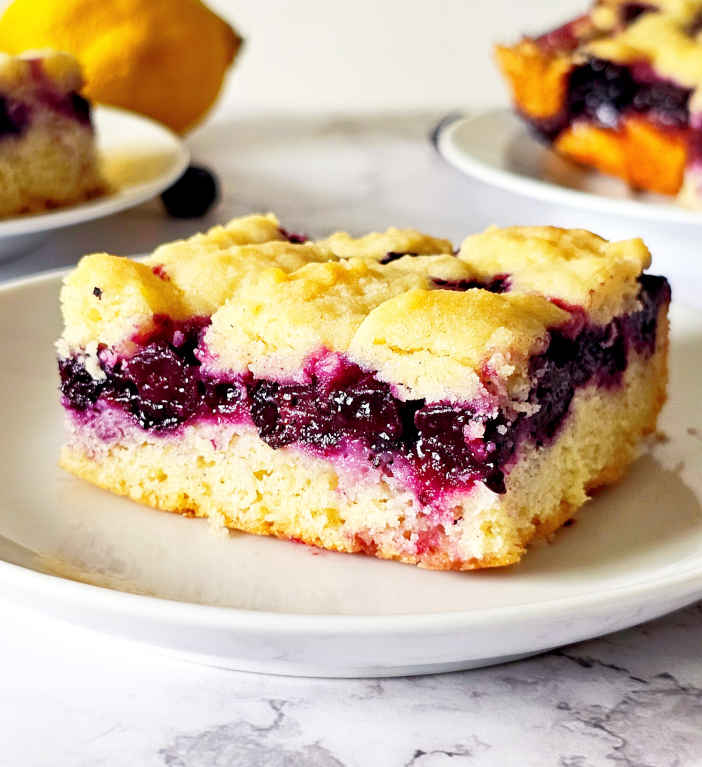 Lemon blueberry bars. Image and recipe by Sayali Bhave. Copyright : www.dessertkatta.com