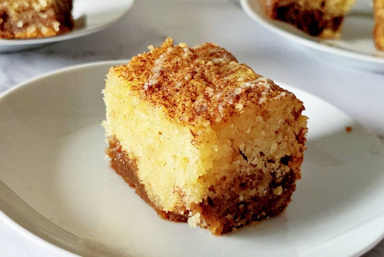side shot of coffee cake showing texture