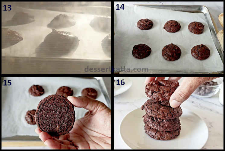 chocolate brownies cookies step by step recipe showing baking, cooling and serving the cookies