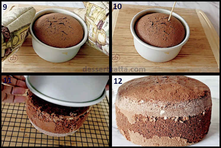 chocolate sponge step by step recipe showing cooking and serving the cake